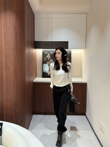 Street Style Thick Cotton Drawstring Trousers Womens Winter Versatile High Waist Slimming Cuffed Sweatpants