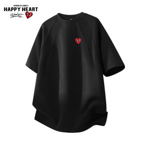 CHARLES JANGS HAPPY HEART | Heart Embroidery Deconstructed Pure Color T-Shirt
