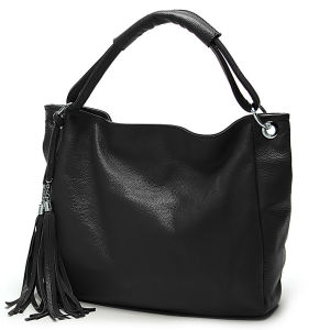 ZENCY | Zency 100% Soft Genuine Leather Tassel Womens Handbag Black Shoulder Bag Large Tote For A4 Books Satchel Crossbody Vintage