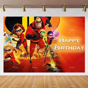 Potdemiel | Cartoon The Incredibles Backdrop Childrens Birthday Decorations Party Supplies Baby Shower Banner Boys Favor Gifts Photo Props