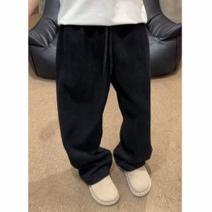 American Retro Grey Knife Edge Mens High Waist Flared Knitted Straight Leg Drapey Wide Leg Sports Pants Casual Trousers