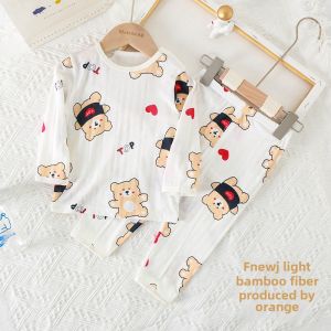 Kids Pajamas Spring/Summer Boys and Girls Baby Thin Homewear Children Air Conditioning Clothes Long-Sleeve Suit Bamboo Fiber