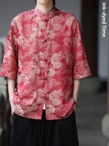 Casual Ice Silk Printed Short Sleeve Five Sleeve Shirt Loose Large Size New Chinese Style Mens Shirt Youth Summer Fashion