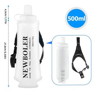 Bình Nước Mềm TPU 500ml Siêu Nhẹ Có Thể Gập Lại Với Dây Đeo Cổ Tay Chống Trượt Cho Chạy Bộ Thể Thao Ngoài Trời