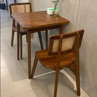 SET MEJA MAKAN 2 KURSI ROTAN KACANG JATI TUA MINIMALIS || KURSI CAFE