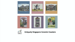 Uniquely Singapore Ceramic Coaster Set - A set of 6 different coasters printed with heritage & iconic scenes by local artist Joanna Wong