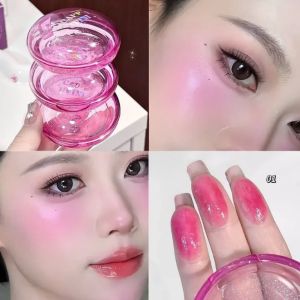 【Grilrigrin】Transparent Jelly Facial Blusher Natural Long Lasting Moisturized Warm Change Rouge Cheek Crystal Fine Glitter Blush Palette