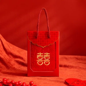 Wedding Towel Wedding Couple Pack Non-Cotton Red Dowry Wedding Gift Set Return Gift with Hand Gift Festive Double Happiness