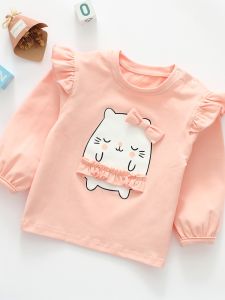 Princess Style Long Sleeve Cotton T-Shirt for Baby Girls Outwear Base Layer Shirt Korean Version Autumn Spring Seasonal Wear