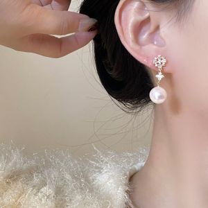 Zircon Hoa tai bông tuyết thời trang Hàn Quốc ngọc trai thanh lịch Bông Tai Tua Rua Phụ kiện trang sức cho cô gái