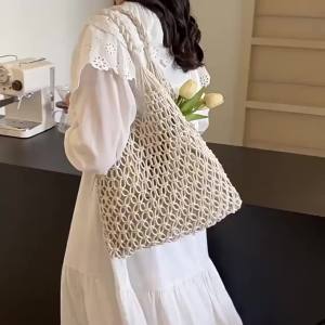 Túi Đeo Vai Móc Len Phong Cách Bohemian Dành Cho Nữ Túi Tote Đi Biển Mùa Hè Túi Xách Bằng Cói Dệt Thủ Công Túi Tote Mềm Mại Có Khóa Kéo Có Ngăn Đựng Điện Thoại