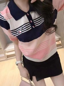 เสื้อยืดโพลีเอสเตอร์ลายปักอินเทรนด์สําหรับผู้หญิงสลิมฟิตผ้าไหมน้ําแข็งสุนัขขนาดเล็กออกแบบสากลอเนกประสงค์เสื้อถักบาง