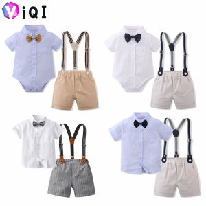 lontakids Baby Boy Formal Short Set Toddler Summer Gentleman Outfit Kid Short Sleeve Bowtie Romper Shirt Suspender Shorts Suit