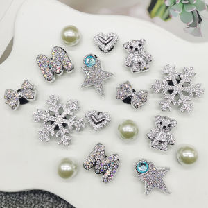 16PCS Silvery Rhinestone Snowflake Bowtie Shoe Charms DIY Accessories Bear Clogs Shoe Buckles Decorations Heart Beads Shoe Clips