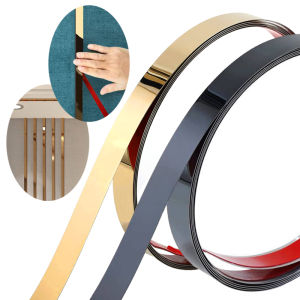 5m Mirror Self-adhesive Flat Decorative Lines Strip Stainless Steel Gold Wall Sticker Background Wall Study Ceiling Edging Stri