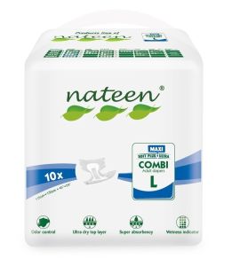 Nateen Combi Maxi Adult Diaper Overnight protection Large- Waist Size 45"-59" 3450ml Absorbency 10pcs.