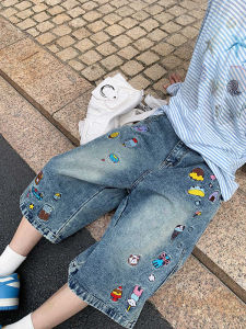 QIANCHANGNAAI | American Cartoon Embroidery Summer Fashion Loose Straight Shorts