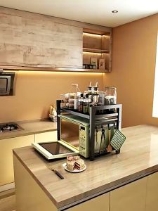 LUGG【Local straight hair】304 Stainless steel oven rack Kitchen Organizer Microwave Retractable and height adjustable kitchen microwave rack is stable and secure