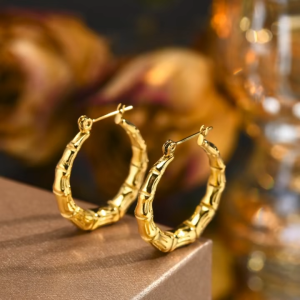 3 Pairs Bamboo Earrings Vintage Gold Color Oversized Bamboo Pattern Hoop Earrings Set for Women Classic Hollowed Round Cicrle Statement Earrings