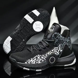 Men Korean Fashion Breathable High Cut Running Shoes Sports Sneakers Basketball Shoes Comfortable Outdoors Casual Black Rubber Shoes For Men