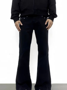 American Retro Rivet Frayed Micro Flared Jeans Men Loose Straight Slimming Knife Pants mid Waist Zipper Closure Trendy Jeans
