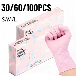 30/60/100PCS Pink Nitrile Gloves Household Cleaning Disposable Gloves Washing Clothes Vegetables Kitchen Cooking Tattoo Tool