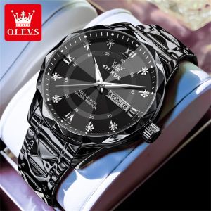 OLEVS Jam Tangan Pria Anti Air Original Asli Terbaru Stainless steel Kasual Fashion Luminous Calendar Jam Tangan Cowok COD