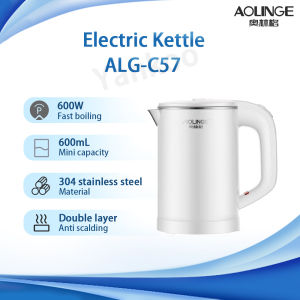 Aolinge Electric Kettle ALG-C57 0.6L Mini Capacity 600W Fast Boiling 304 Stainless Steel Double Layer Anti Scalding Portable Travel Electric Kettle