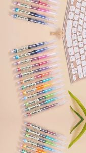 New 12 color color direct liquid neutral pen Quick dry needle head carbon pen Large capacity direct liquid color pen