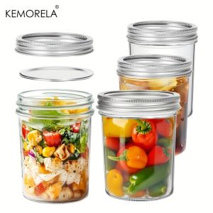 KEMORELA 4PCS Mason Jars 350ML With Lids Transparent Seal Mason Jars Bands Glass Canning Jars for Honey Jam Jelly Coffee Salad