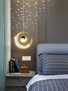 Nordic Style Bedroom Headboard Ceiling Light Projected Starry Sky Long Line Small Chandelier Iron Art ABS Body LED Lampshade