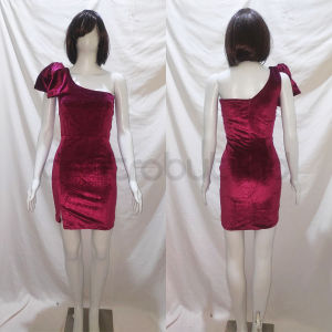 678 Dress Natal Tahun Baru Newyear Bahan Bludru Velvet Model Oneshoulder - Gaun Mini Pendek Baju Seragam LC Karaoke Party Pesta