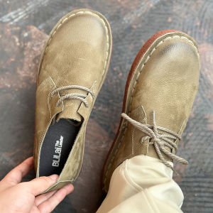 Retro Handmade Leather Mens Shoes Breathable Soft Bottom Wide Toe Big Size Lace-up