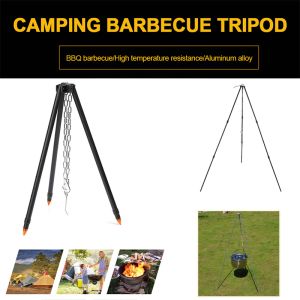 ขาตั้งสำหรับปิคนิคตั้งค่ายแคมป์ไฟกลางแจ้งขนาดใหญ่แบบพกพาขาตั้งสามขากลางแจ้งห่วงแขวนหม้ออาหารสามขาอะลูมินัมอัลลอยเครื่องมือการปรุงอาหารเครื่องครัวกลางแจ้ง