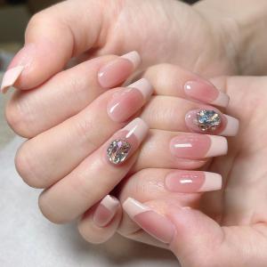 Handmade Grey Powder Diamond Short Stiletto Nail Tips Wearable Luxury Flash White Enhance Nail Art Finished Product