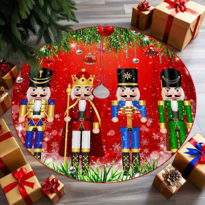 VIKAMA Christmas-Themed Tree Dress Nutcracker Pattern Christmas Tree Skirt Cushion Festive Party Decoration