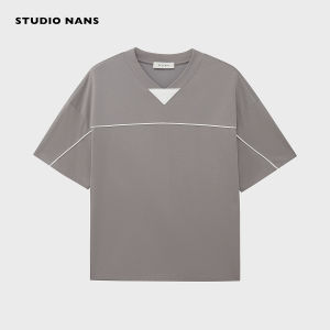 NANS Cotton Blend Mesh Moisture Wicking Quick Dry Color Block Triangle Splice V Neck Short Sleeve TEE Breathable Loose Fit Youth Fashion