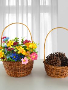 Handwoven Natural Rattan Handle Basket Decorative Toy Basket Floral Basket Country Style Home Decoration from Guangxi China