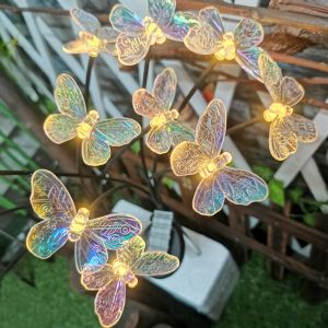 1PC 6LED solar transparent butterfly ground plug lightperfect for gardencampingoutdoor partieslawn landscape decoration