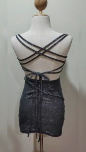 เดรสสั้นกากเพชรสายเดี่ยวถักเปีย TD2383" - เดรสสั้นกากเพชรสายเดี่ยวถักเปีย TD2383