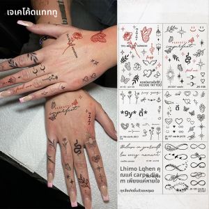 สักนิ้วกันน้ําสําหรับผู้หญิง - สักนิ้ว Y2K - มินิน่ารักตัวอักษรดอกไม้ผีเสื้อใบงู Möbius แหวน - ชุดสติ๊กเกอร์ลายน่ารัก - กันน้ํา กันเหงื่อและถอดออกได้ - ฤดูร้อนสดชื่นและน่ารักชุดสตรีสัก