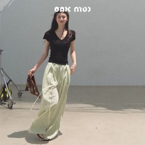 Breathable Cool Loose Tencel Beads Wide Leg Pants