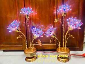 cặp đèn bàn thờ bình bông pha lê hoa sen