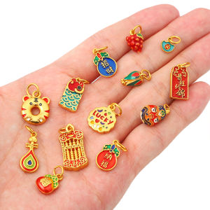 เครื่องรางทองเหลืองชุบทองคุณภาพสูงเคลือบรูปดอกบัวปลาจีนนำโชคเครื่องรางจี้สำหรับสร้อยข้อมือสร้อยคอเครื่องประดับทำเครื่องเพชร