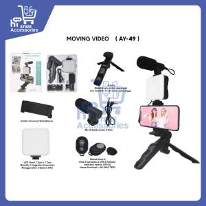 Paket Microphone Vlogging KIT 5in1 / Video Making Kit AY-49 AY49 / Tripod + Mic Vlogger + Lampu + Holder HP + Remote
