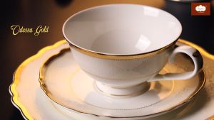 Vantage Fine Porcelain 20pcs Embosed Floral Odessa Gold Tea Set (Odessa Gold Series)