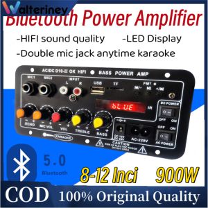 Walteriney 900W Amplifier Bluetooth Mini Full Bass With LED digital Display Power amplifier board Untuk 8-12 Inci Speaker AC 220V-DC 12V-24V Bluetooth 5.0 Karaoke Audio Bluetooth USB FM Radio Player