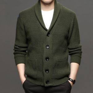 ROMON | Lomond Mens Knitted Cardigan Sweater Winter Thickened Warm Wool Blend Outerwear Fashionable Urban Style Long Sleeve Casual