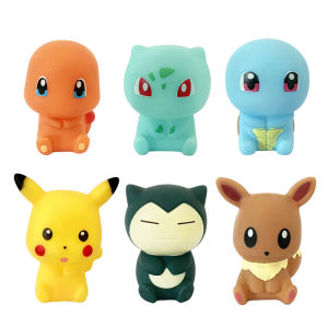 Takara Tomy | Pokemon Pikachu 6pcs Water Toys 5-6 CM Squeak & Float Bath Toy Anime Eevee Snorlax Charmander Squirtle Bulbasaur For Boys Girls