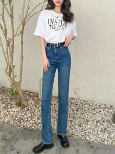 High Waist Straight Leg Denim Jeans Women Loose Slimming Spring Autumn New Extended Elastic Blue Narrow Version Smoke Tube Pants